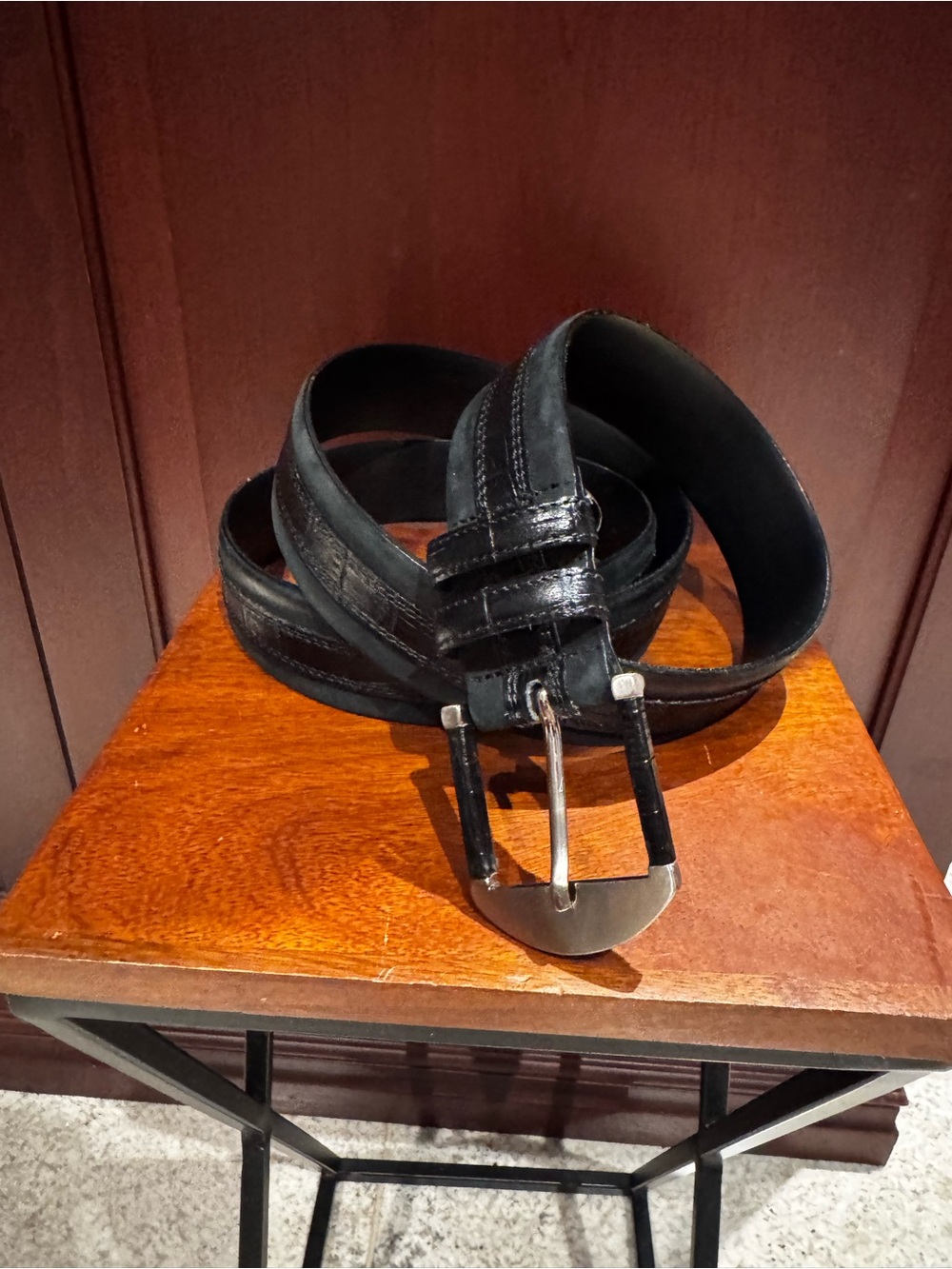 Mezlan Black Leather Belt with Silver Buckle